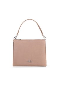 Borsa a mano in pelle beige con un'unica maniglia curva, zip argentata e piccolo logo metallico Wittchen al centro in basso.