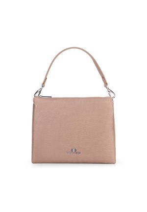 Borsa a mano in pelle beige con un'unica maniglia curva, zip argentata e piccolo logo metallico Wittchen al centro in basso.