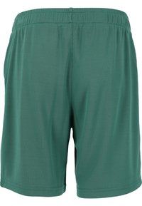 Gröna atletiska shorts gjorda av lättviktig tyg, med elastisk midja och en jämn textur utan fickor eller synliga logotyper.