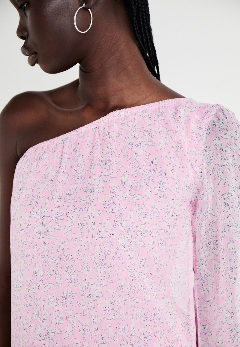 strapless open back dress Pink Floral One Shoulder Frill Detail Dipped Hem Dress  AX Paris