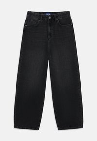 Sorte vide ben jeans lavet af denim, med høj talje, fire lommer og knaplukning. Strukturstof med en glat overflade.