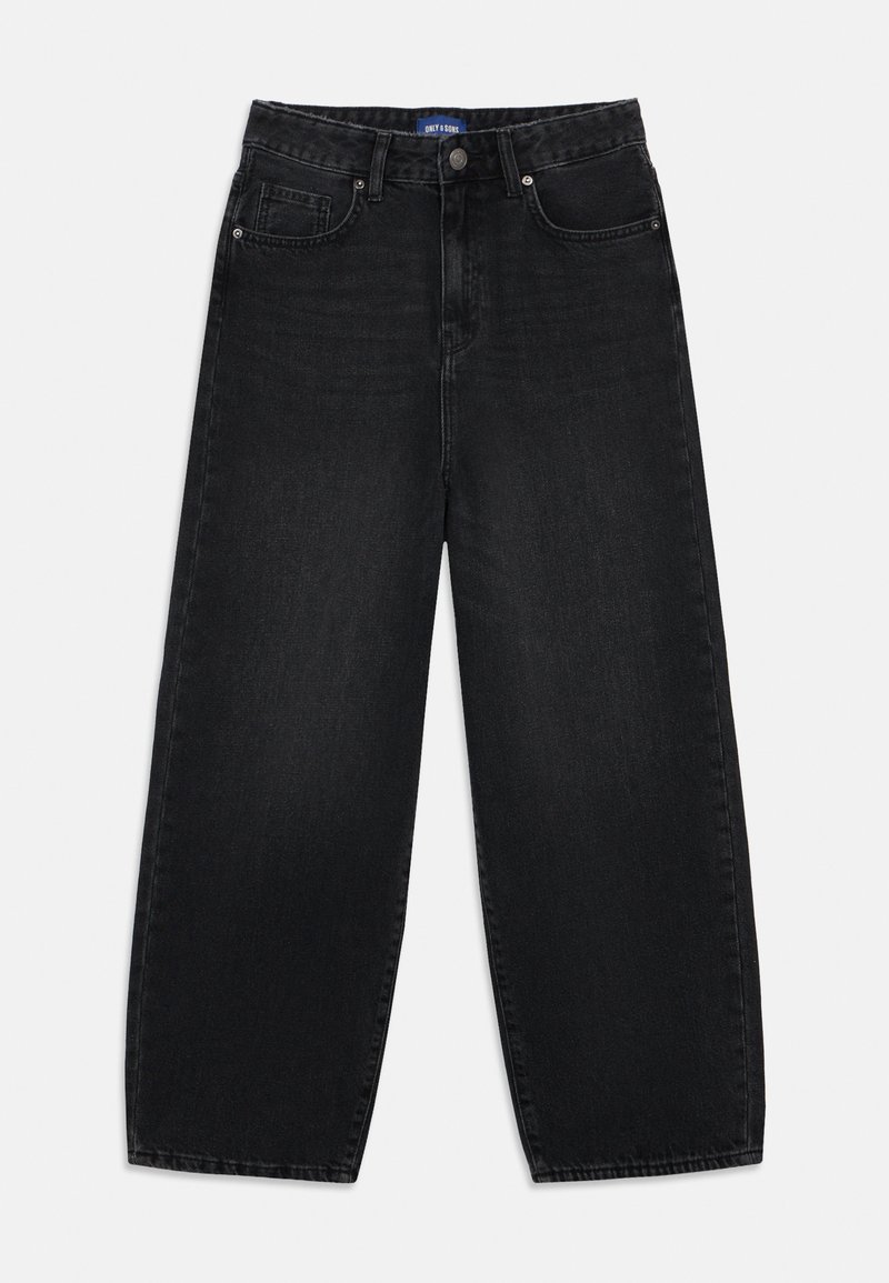 Sorte vide ben jeans lavet af denim, med høj talje, fire lommer og knaplukning. Strukturstof med en glat overflade.