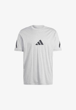 Šedé tričko s krátkým rukávem vyrobené z bavlněné směsi. Obsahuje černé logo na hrudi a černé detaily na rukávech.