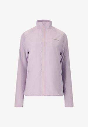 Lichtpaarse jas met rits, hoge kraag, lange mouwen, twee met rits afsluitbare zijzakken en het "ENDURANCE"-logo op de borst.