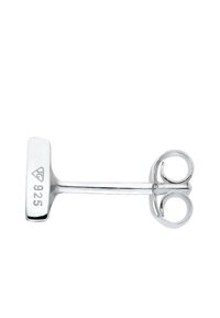 Fermoir à bascule en argent 925 avec un dessus rectangulaire horizontal et des boucles circulaires de chaque côté ; surface polie lisse, éclat métallique.