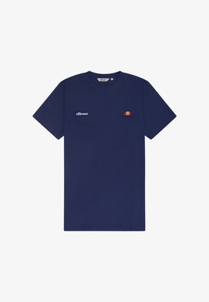 Merevärv sinine lühikeste varrukatega t-särk, millel on vasakul rinnal "ellesse" logo plaastriga ning paremal rinnal poolringikujuline oranži ja punase embleemiga.