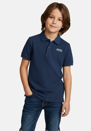 Marineblauw poloshirt van een katoenmengsel, met een klassieke kraag en korte mouwen. Geborduurd logo op de linkerborst.