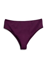 Lila bikiniunderdel med en slät yta, med en mid-rise design och elastisk midja för komfort och passform. Inga synliga mönster.