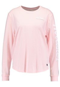 Maglietta a maniche lunghe rosa in cotone, con scollo rotondo, polsini a costine e dettaglio logo sul petto e sulla manica.