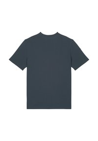 Donkergrijze korte mouwen T-shirt met een klassieke ronde hals en een gladde, zachte textuur; bevat een eenvoudig ontwerp zonder zichtbare afbeeldingen.