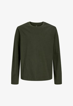 Poiss seisab näoga ettepoole, seljas roheline pikkade varrukatega särk, laiad mustad püksid ja helebeežid kingad, valgel ühevärvilisel taustal.