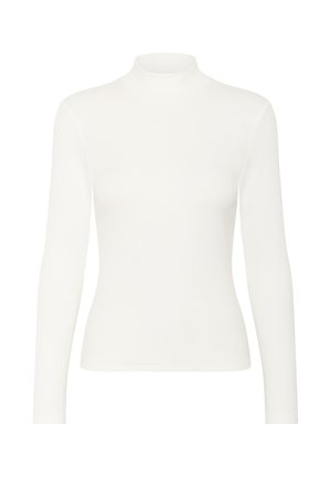 Witte lange mouwen turtleneck top gemaakt van ribstof, met een aansluitend ontwerp en een gladde textuur, hoge hals en zonder zichtbare accenten.