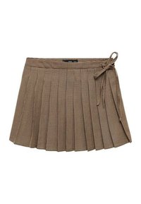 Braun karo krilasti mini krilo z elastičnim pasom in stranskim vezanjem. Ima vzorčasto teksturo in kratko dolžino.