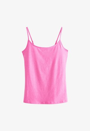 Pinkes ärmelloses Top mit dünnen, verstellbaren Trägern vor weißem Hintergrund.