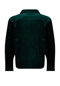 Dunkelgrünes Cordhemd mit einem Rückenpasse, langen Ärmeln und geknöpften Manschetten. Verfügt über eine vertikale Rippstruktur und einen klassischen Kragen.