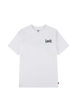 T-shirt bianca a maniche corte con scollo tondo, con piccolo logo nero Levi's sul petto sinistro e etichetta Levi's rossa sull'orlo.