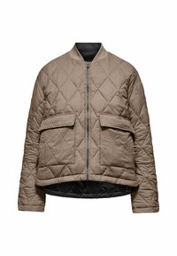Gequilted bomberjack in khaki, met een rits aan de voorkant, twee voorzakken en een cropped silhouet met een zwarte voering.
