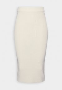 Ribbade, knälånga pennkjolar i ljus beige. Har en figurnära design med en bred midja och slät textur.