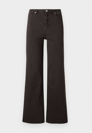 Zwarte wijde denim jeans met een hoge taille, voorzien van vijf zakken en een knoopsluiting. Soepele textuur, minimalistisch ontwerp.
