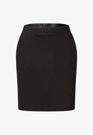 Sort stræk mini-nederdel med en glat overflade og elastisk talje. Simpelt design uden mønstre eller pynt.