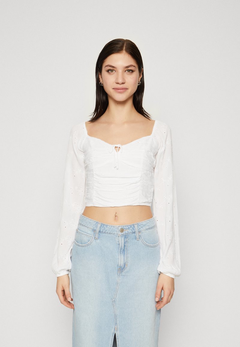 Hollister Co. LONGSLEEVE RUCHED WAIST TOP Langarmshirt WHITE/weiß