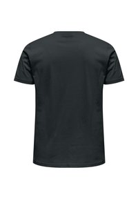 T-shirt noir à manches courtes et col rond, montré de dos avec un tissu lisse uni sans logos ni motifs visibles.