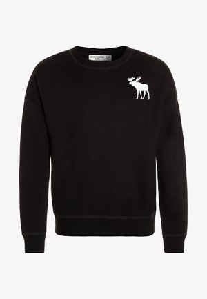 Sort langærmet sweatshirt med rund halsudskæring, med lille hvid elg-logo på øverste venstre bryst, fra Abercrombie Kids.