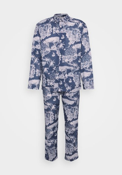 Tamsiai mėlynos spalvos naktiniai marškiniai, pagaminti iš minkštos medžiagos, su baltais tropiniais raštais, vaizduojančiais gyvūnus ir augalus. Rinkinyje yra ilgomis rankovėmis marškiniai ir kelnės.