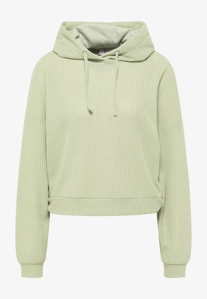 Lichtgroene cropped hoodie met een wafelstructuur, voorzien van een trekkoordkap en geribde manchetten voor een comfortabele pasvorm.