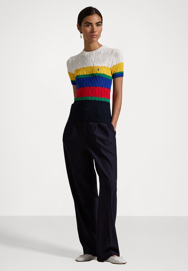 STRIPED CABLE SHORT SLEEVE SWEATER - Print T-shirt3