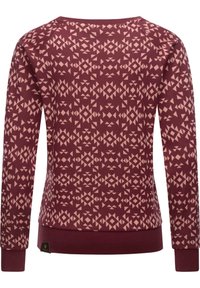 Felpa bordeaux con un motivo geometrico in rosa chiaro. Presenta un collo rotondo, maniche lunghe e polsini aderenti, realizzata in morbido tessuto di cotone.