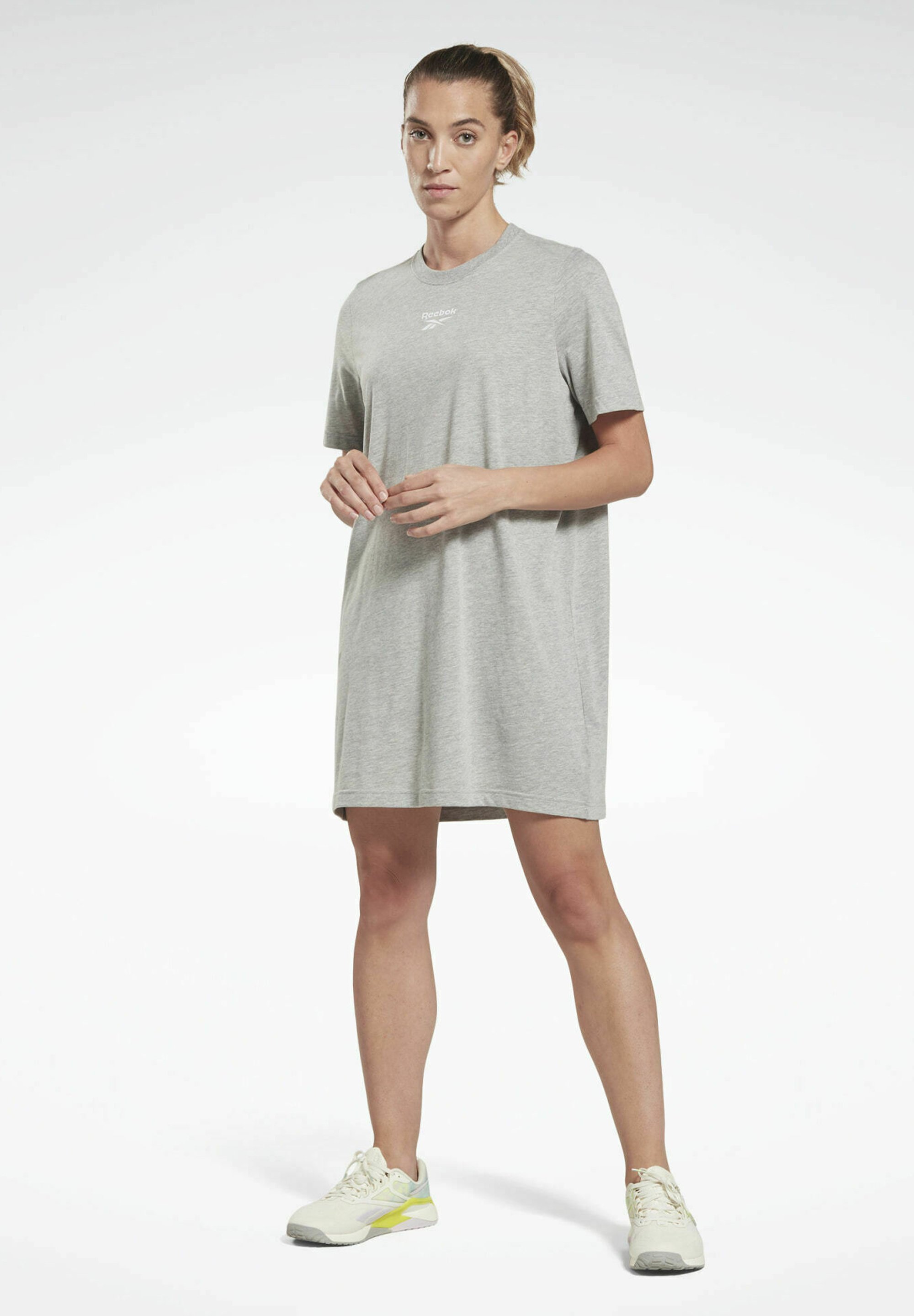 Reebok REEBOK TEE DRESS - Jersey dress - medium grey heather white  white/grey - Zalando