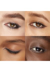 Vier Nahaufnahmen verschiedener Augen: unterschiedliche Augenlidstile, Farben reichen von Braun bis Dunkel; einige haben Eyeliner und zeigen verschiedene Wimpernlängen.