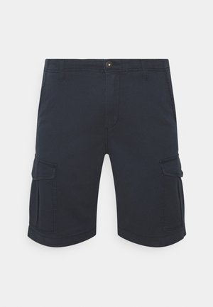 Marineblå cargoshorts lavet af bomuldsblanding, med to sidelommer, knaplukning og en omfoldet kantdetalje.