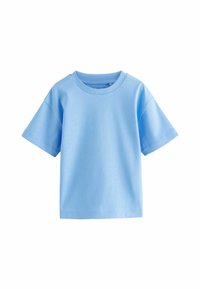 Vaaleansininen lyhythihainen t-paita, joka on valmistettu pehmeästä puuvillasta. Siinä on pyöreä ribbikaulus ja rento istuvuus. Minimalistinen muotoilu ilman kuvioita.