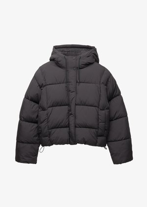 PULL&BEAR QUILTED WITH HOOD - Zimná bunda - black