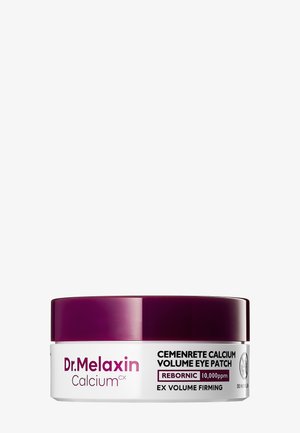 Envase del parche ocular Dr. Melaxin Calcium CX con tapa morado oscuro etiquetada para reafirmar el volumen y contenido de calcio.