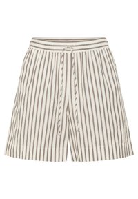 Stribede shorts i et letvægtsstof, med elastisk talje og snøre, samt en afslappet pasform. Farveskemaet er cremefarvet med brune striber.