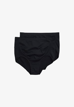 Ropa interior de talle alto para mujeres negras, hecha de una tela suave, con un diseño clásico sin estampados, y una textura fruncida en la parte delantera.