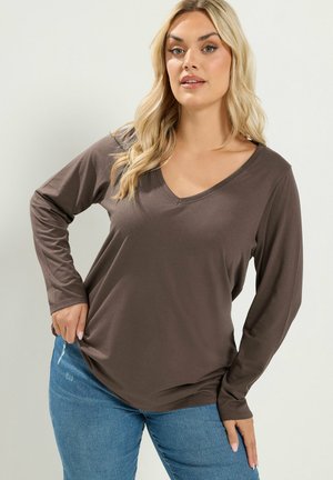 Yours Clothing, PLUS SIZE LONG SLEEVE TOPS - Longsleeve - brown