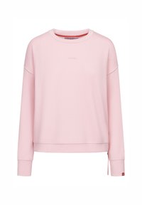 Light pink sweatshirt with a crew neck, dropped shoulders, and ribbed cuffs. Features subtle "FRIEDA" logo on the front and side drawstring detail.