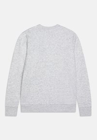 Sweatshirt gris à manches longues avec col ras du cou. Texture douce et finition légèrement chinée. Poignets et ourlet côtelés, sans graphiques ni logos visibles.