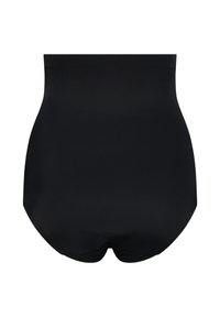 Lingerie nera contenitiva a vita alta, realizzata in tessuto morbido, con un design senza cuciture, un retro arrotondato e senza cuciture visibili.