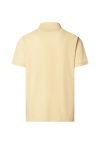 Polo beige à manches courtes vu de dos, avec un col classique et un ourlet droit.