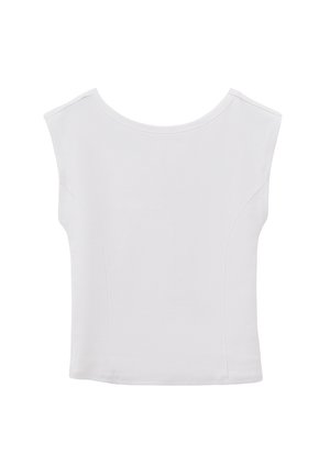 Top blanco de manga corta hecho de tela acanalada, con cuello redondo, forma ajustada y un diseño limpio y minimalista sin detalles adicionales.
