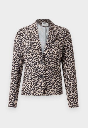 Blazer met luipaardprint in beige en zwart, met een getailleerde pasvorm, een neklapel met insnijding, twee knopen en een gladde stoftextuur. Voorzien van zijzakken.