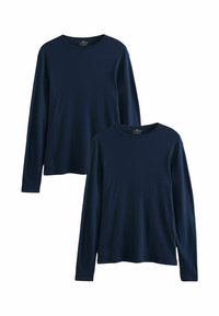 Two long-sleeve t-shirts in navy blue, featuring a round neckline and soft fabric texture, with a classic fit.