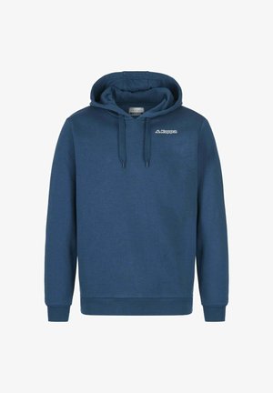 Felpa con cappuccio blu navy realizzata in tessuto morbido, con tasca a marsupio e logo sul petto. Coulisse regolabili sul cappuccio.