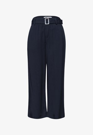 Street One, WIDE LEG HOSE MIT GÜRTEL UND LEO-PRINT - Housut - deep blue