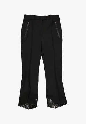 Pantalon noir avec poches avant zippées, jambes évasées et garniture en cuir avec fermetures éclair à l'ourlet.